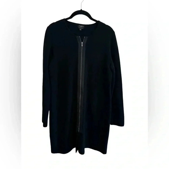 Talbots Black Pure Merino Wool Zip Front Longline Cardigan Sweater - Picture 10 of 13
